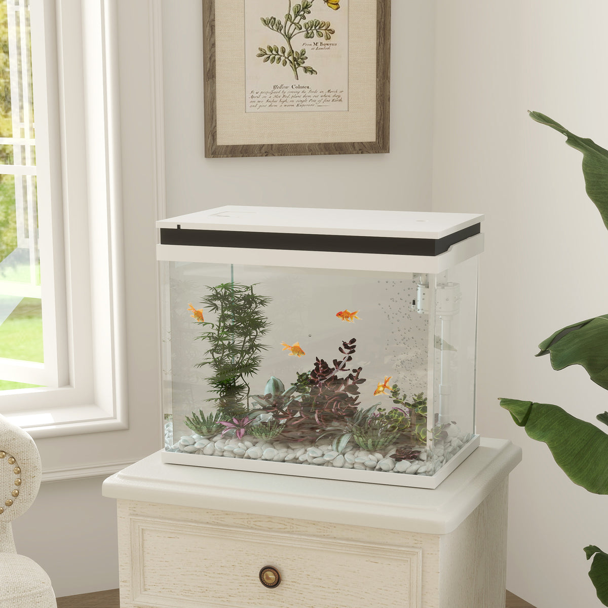 41-liter glass aquarium with filter system, LED lights, water pump, for various fish species, white (2)