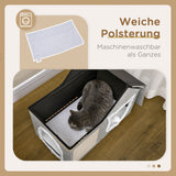 Cat house with scratching surface, incl. toy ball, cat cave, 65 cm x 41 cm x 45.5 cm H, brown + white + beige (5)