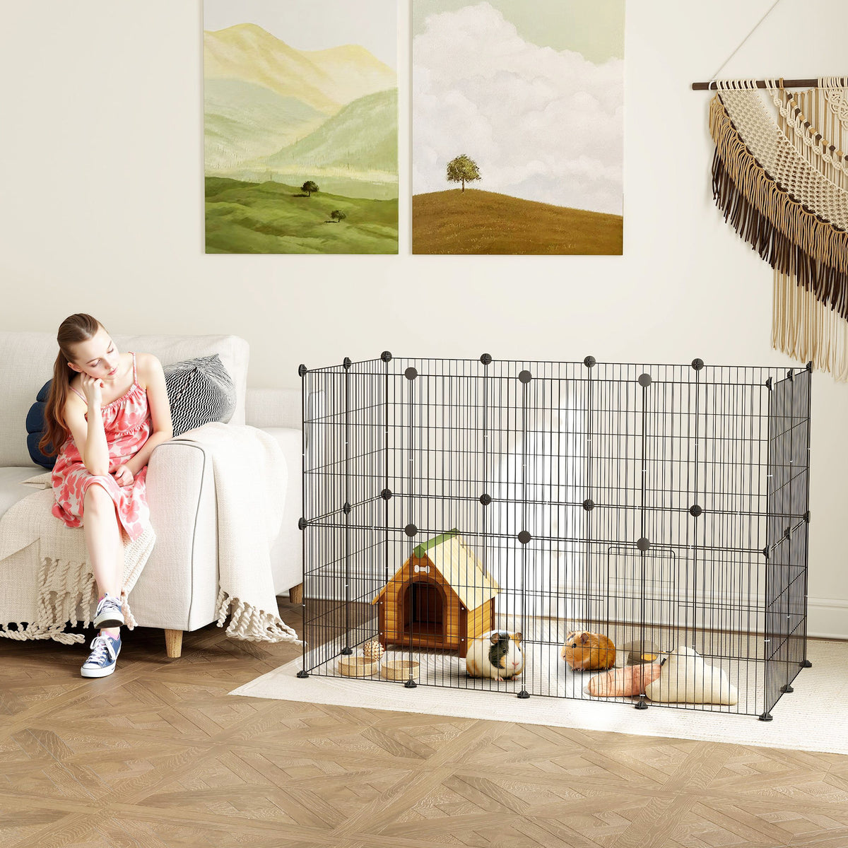 Small animal cage, outdoor enclosure, modular design, 0.72 m² area, steel, black (2)