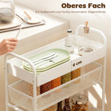 Metal kitchen trolley, 3 baskets, narrow design, 4 wheels, for kitchen, living room, bathroom, white (5)
