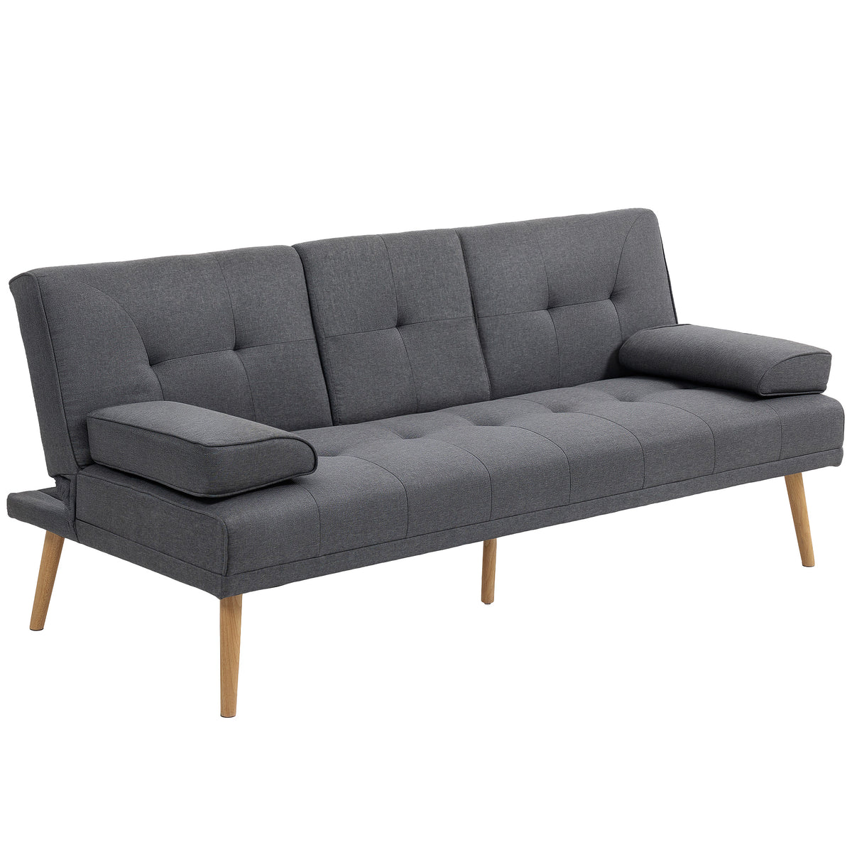 Scandi-style sofa bed, 3-seater sofa, 2 cushions, grey + natural