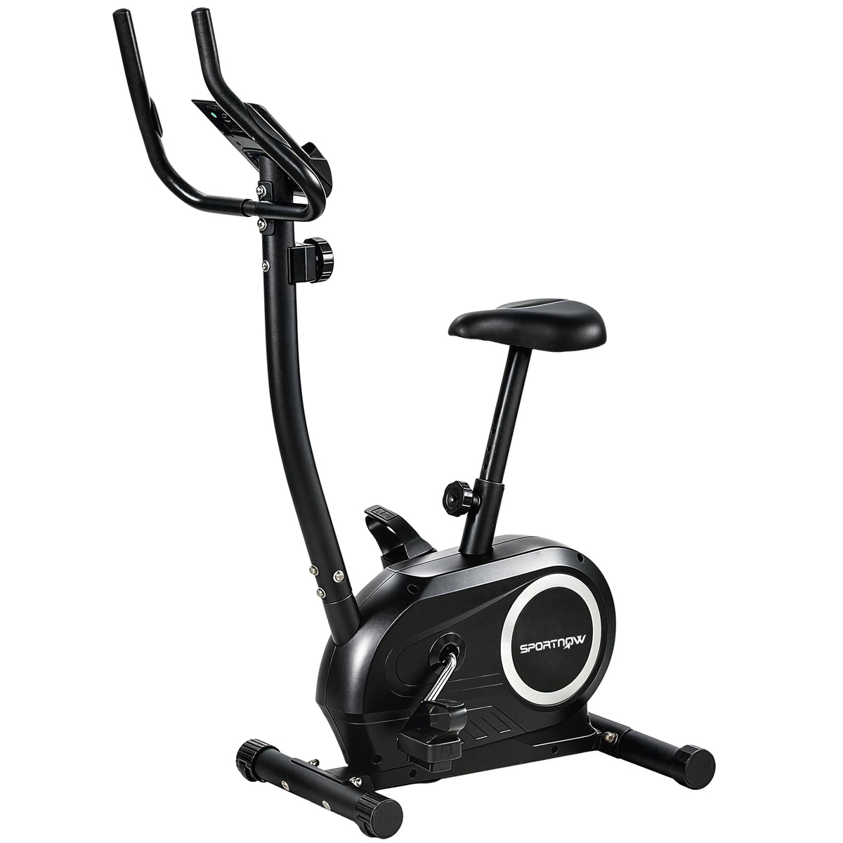 Height-Adjustable Exercise Bike with App, Magnetic Resistance, LCD Monitor, Pulse Sensors, and Phone Holder