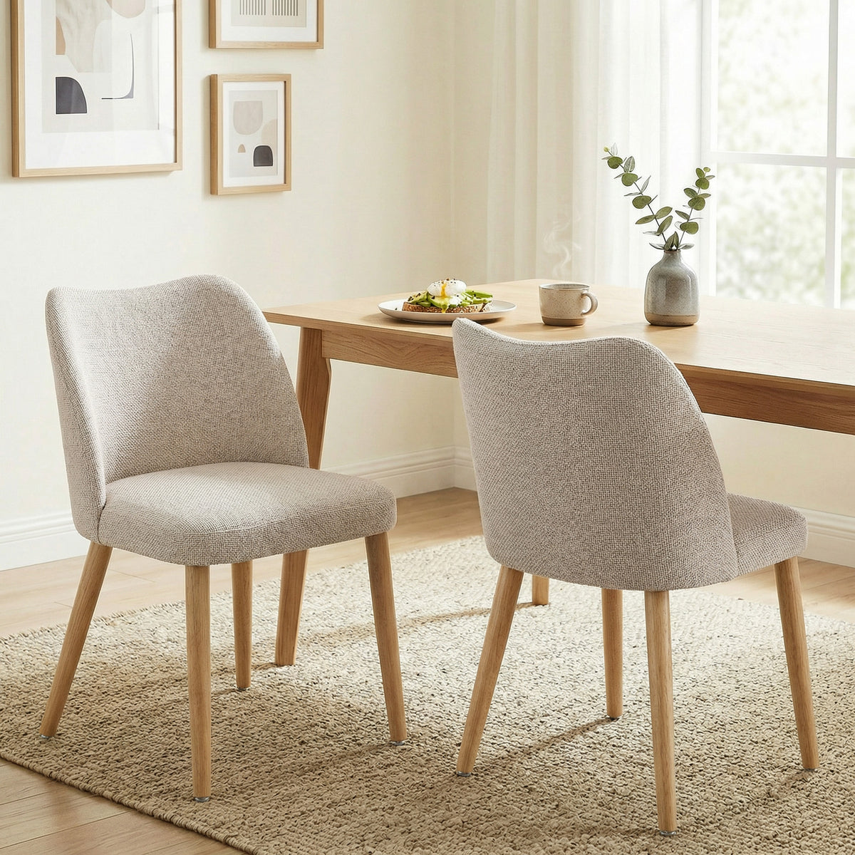 Dining chairs set of 2, upholstered kitchen chairs with linen look, for dining table, living room, cream white (2)