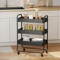 Kitchen trolley, 3 baskets, 4 castors, metal, black (10)