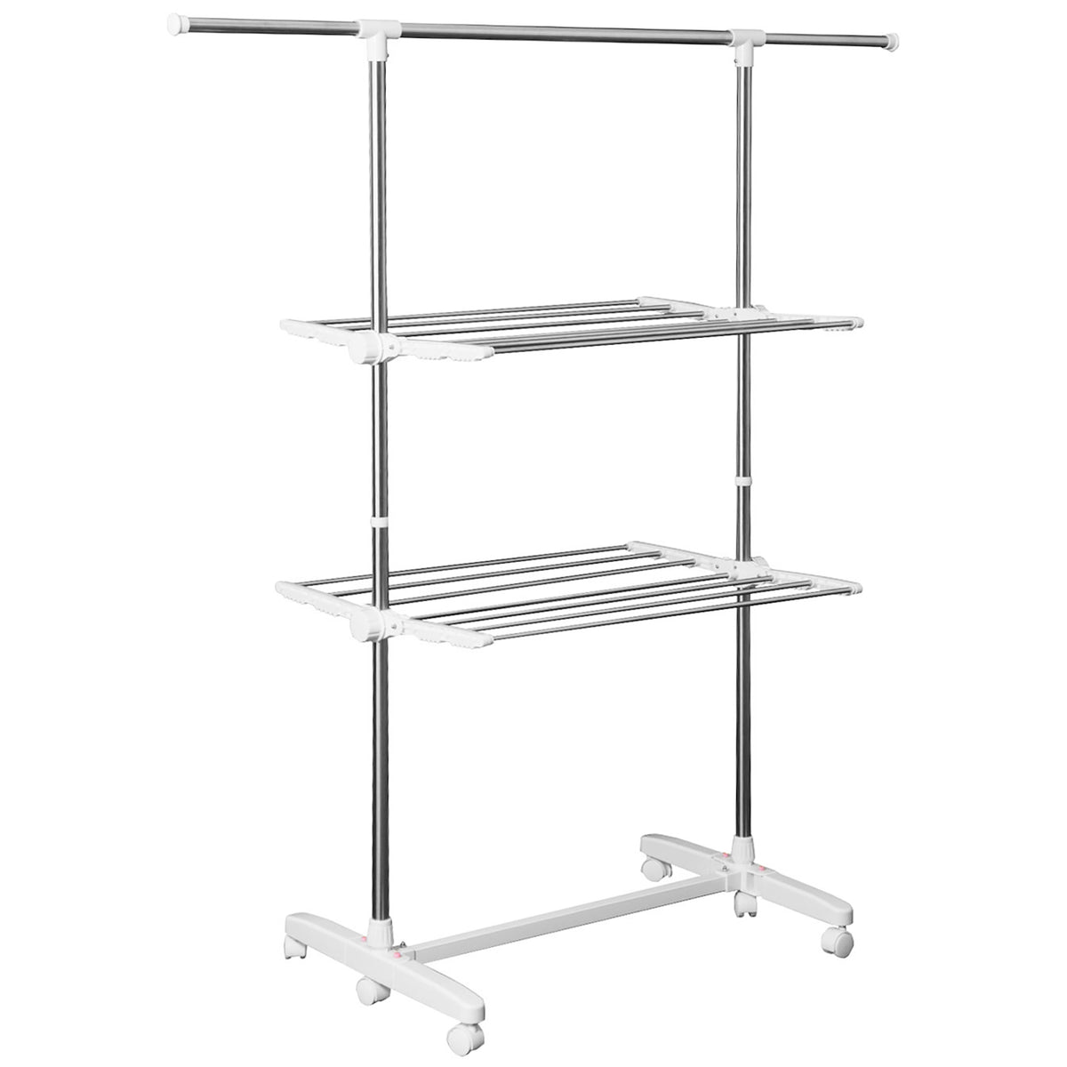 Tower clothes drying rack, extendable standing dryer with 3 levels, foldable wings, wheels, 154 cm, white