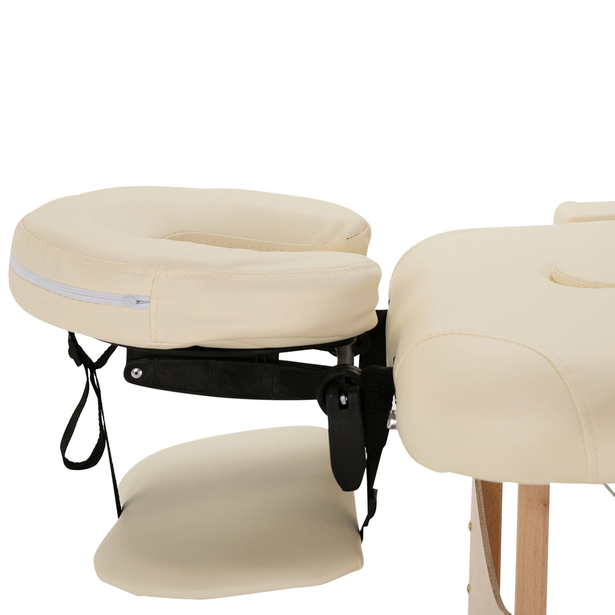 Massage table, foldable massage couch, height-adjustable massage bench for spa, salon, faux leather, wood, cream (8)