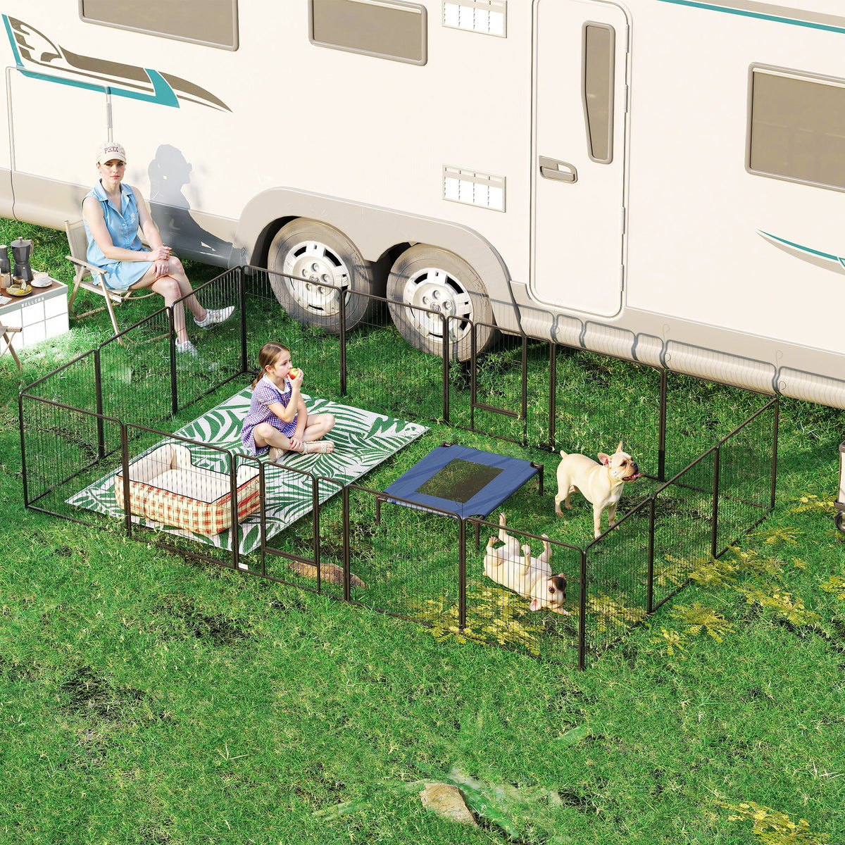 Puppy playpen, 16-panel foldable puppy run with door for small to medium dogs, 3.2 x 3.2 x 0.8 m, grey (2)