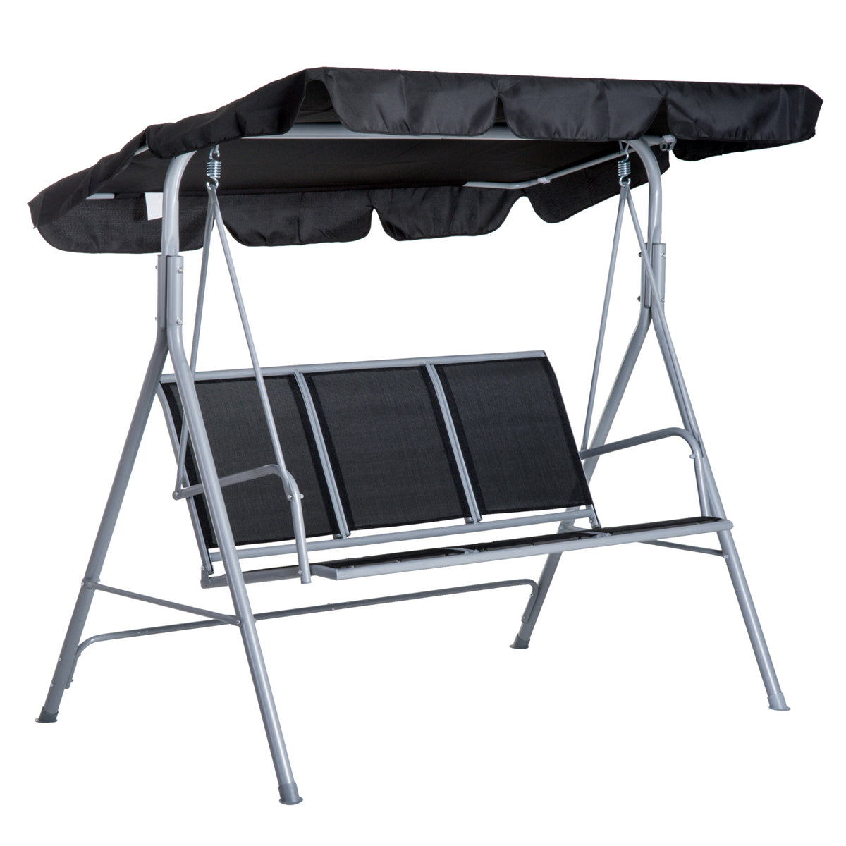 Porch swing with sun canopy, garden swing with non-slip feet, 171x108x150cm, black