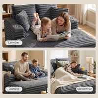 Chaise Longue 2-Seater Large Sofa Bed 134 x 151 cm with Cup Holder for Living Room, Gray (8)