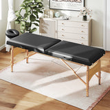Height-adjustable massage table, wooden frame, foldable massage bed, foam padding, black (10)
