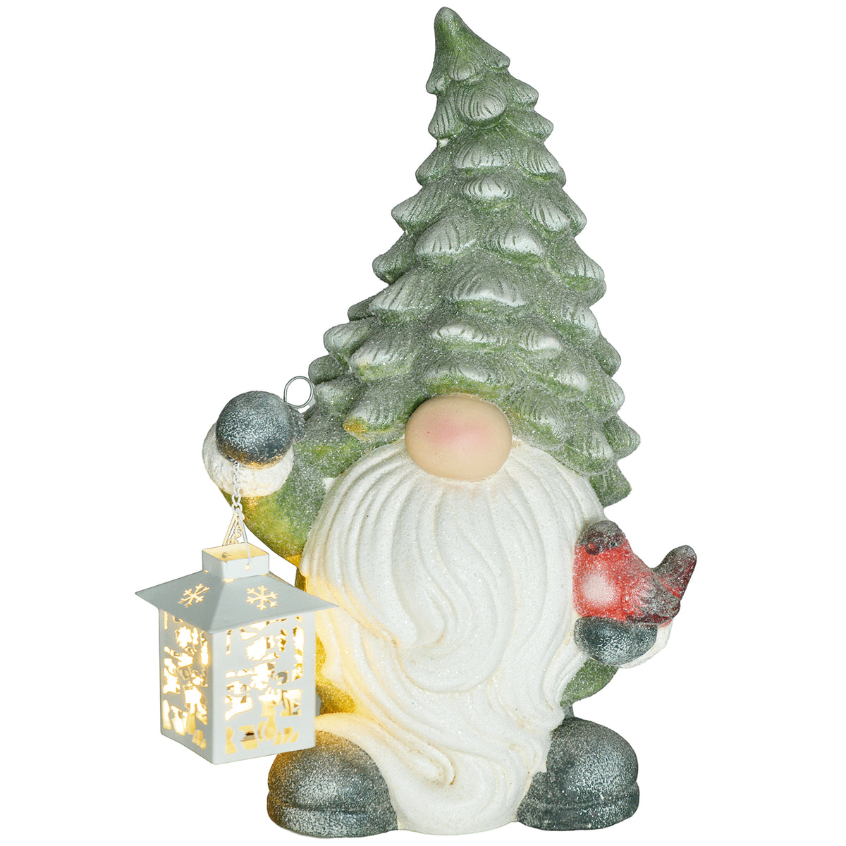 Christmas gnome with lantern, LED, battery-operated, weatherproof, 28x21x42 cm