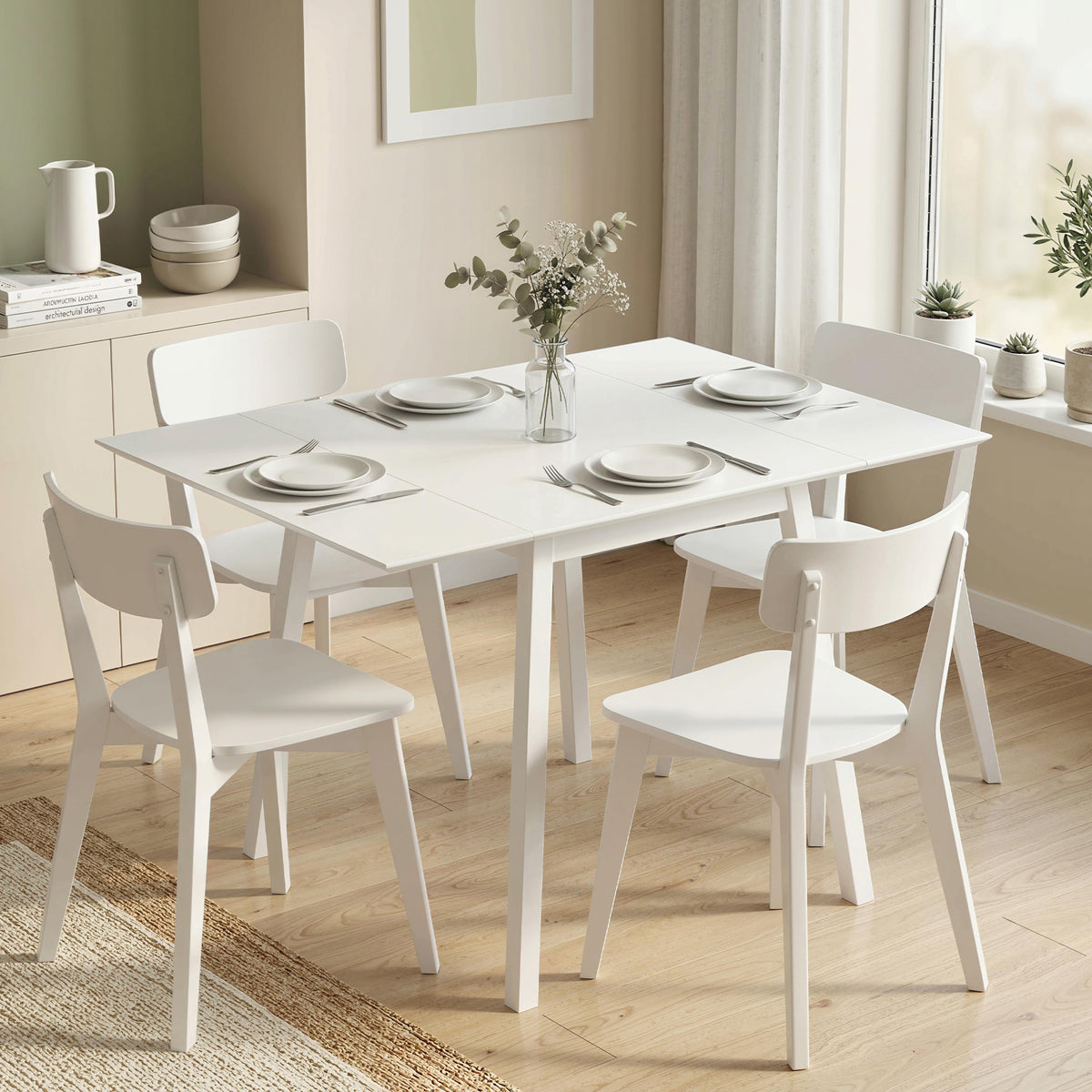 Dining table folding table kitchen table, 2 drop leaves, 110 x 86 x 75 cm, white (2)