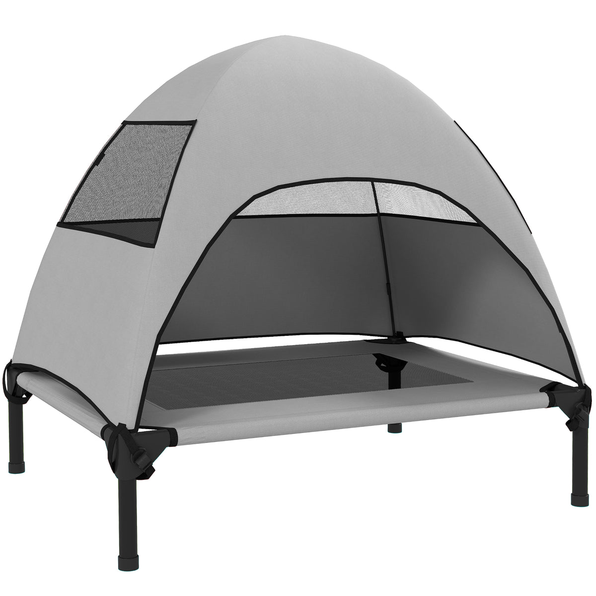 Outdoor Dog Cot with Canopy, Elevated Dog Bed for Medium-Sized Dogs, 76 x 61 x 71cm, Light Gray