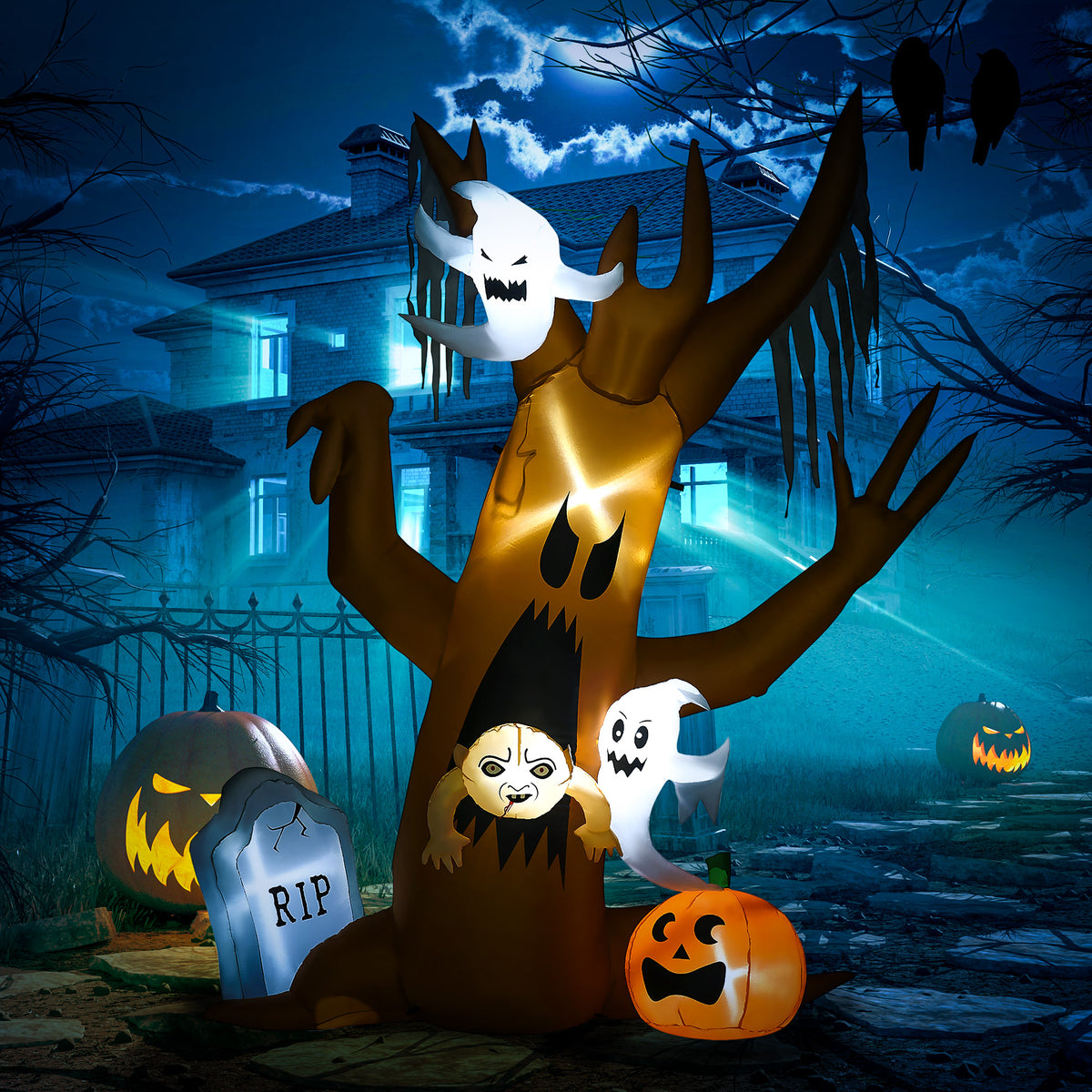 Halloween decoration, 7.9ft ghost tree, self-inflating, LED lighting, for outdoor use (2)