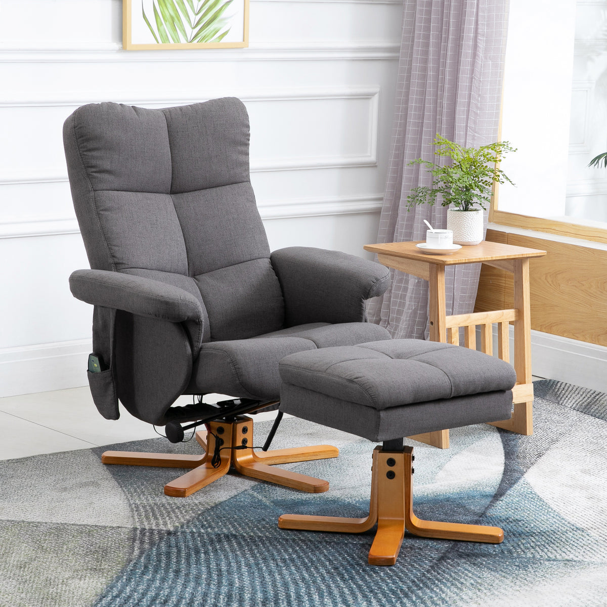 Recliner chair with ottoman, storage space, electric massage chair with reclining function, swivel TV chair with (2)