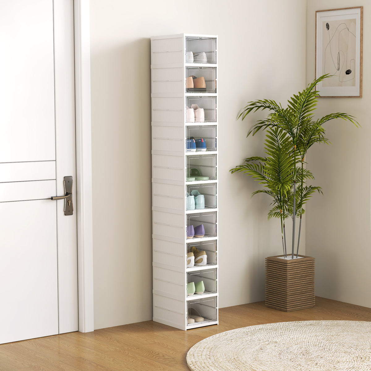 10-tier shoe rack, shoe cabinet, foldable, ventilated back, plastic, white (2)