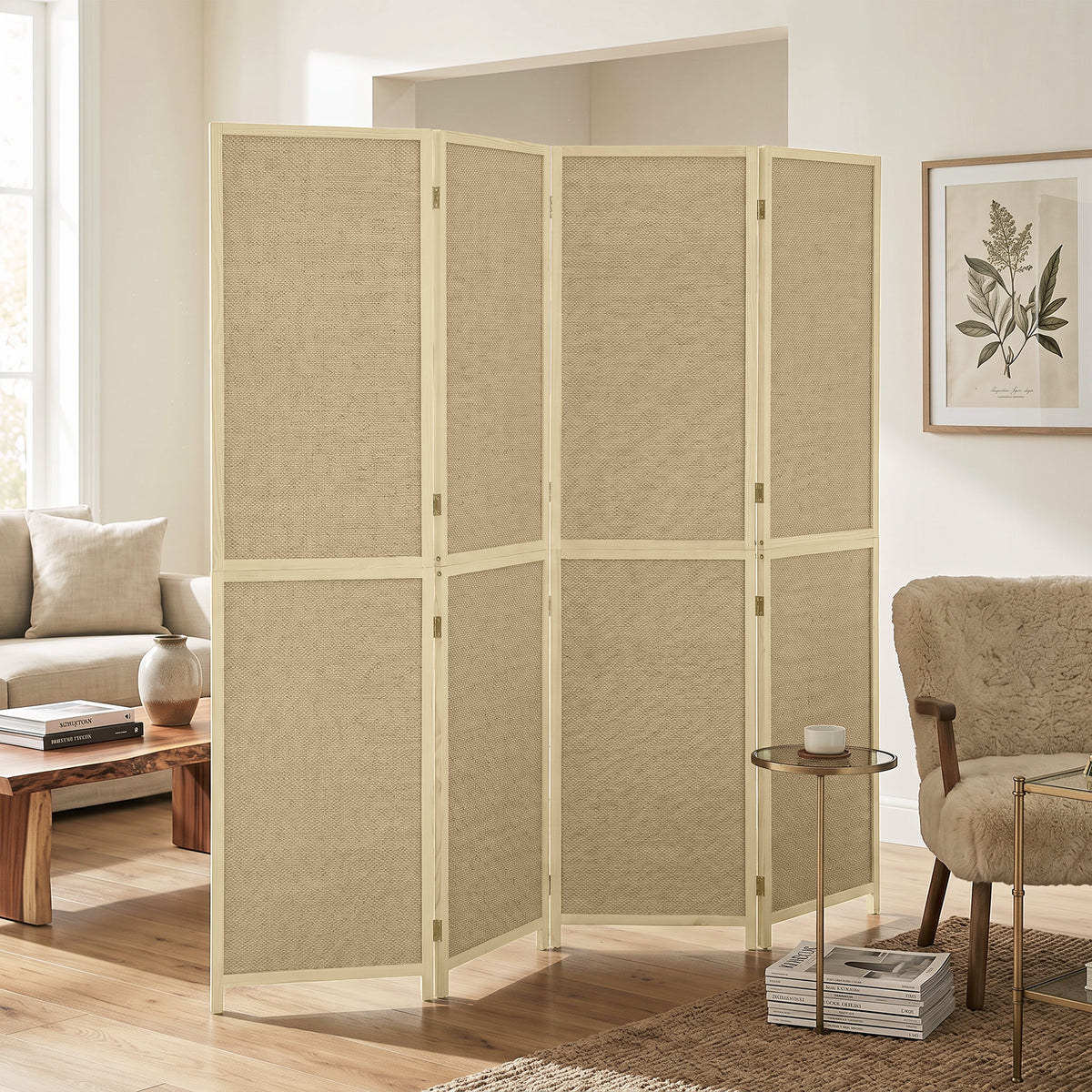 4-panel room divider, foldable partition made of hand-woven bamboo, 180 x 180 cm, natural (2)