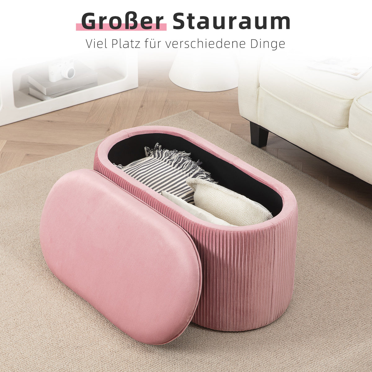 Bench, storage bench, upholstered bench, ottoman, retro design, velvet look, 81 cm x 40 cm x 41 cm, old rose (5)