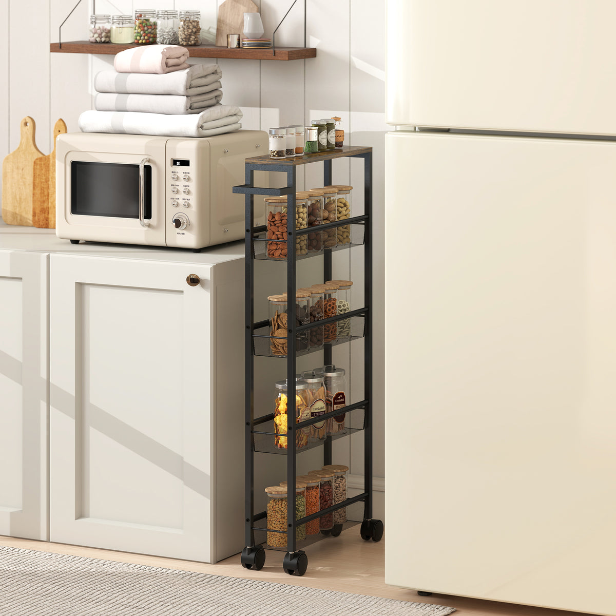 Kitchen Trolley Serving Cart with 5 Tiers, Rolling Cart Kitchen Shelf with Worktop, Wheels Handle 47 x 13 x 96.5 (2)