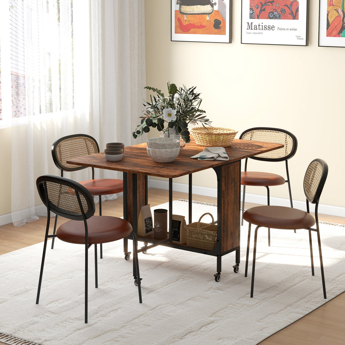 Foldable dining table, mobile folding table for 6 people, with shelf, load capacity up to 50 kg, 130 x 80 x 74 (2)