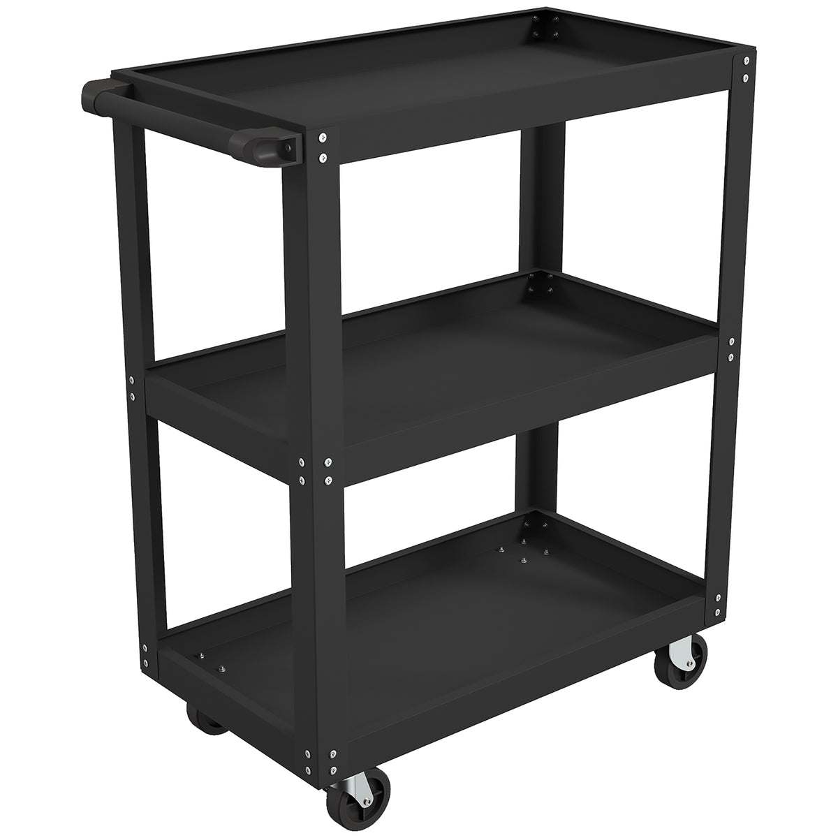 Workshop trolley with 3 shelves and side holder, 4 casters, 70.5 x 35 x 82.5 cm, black