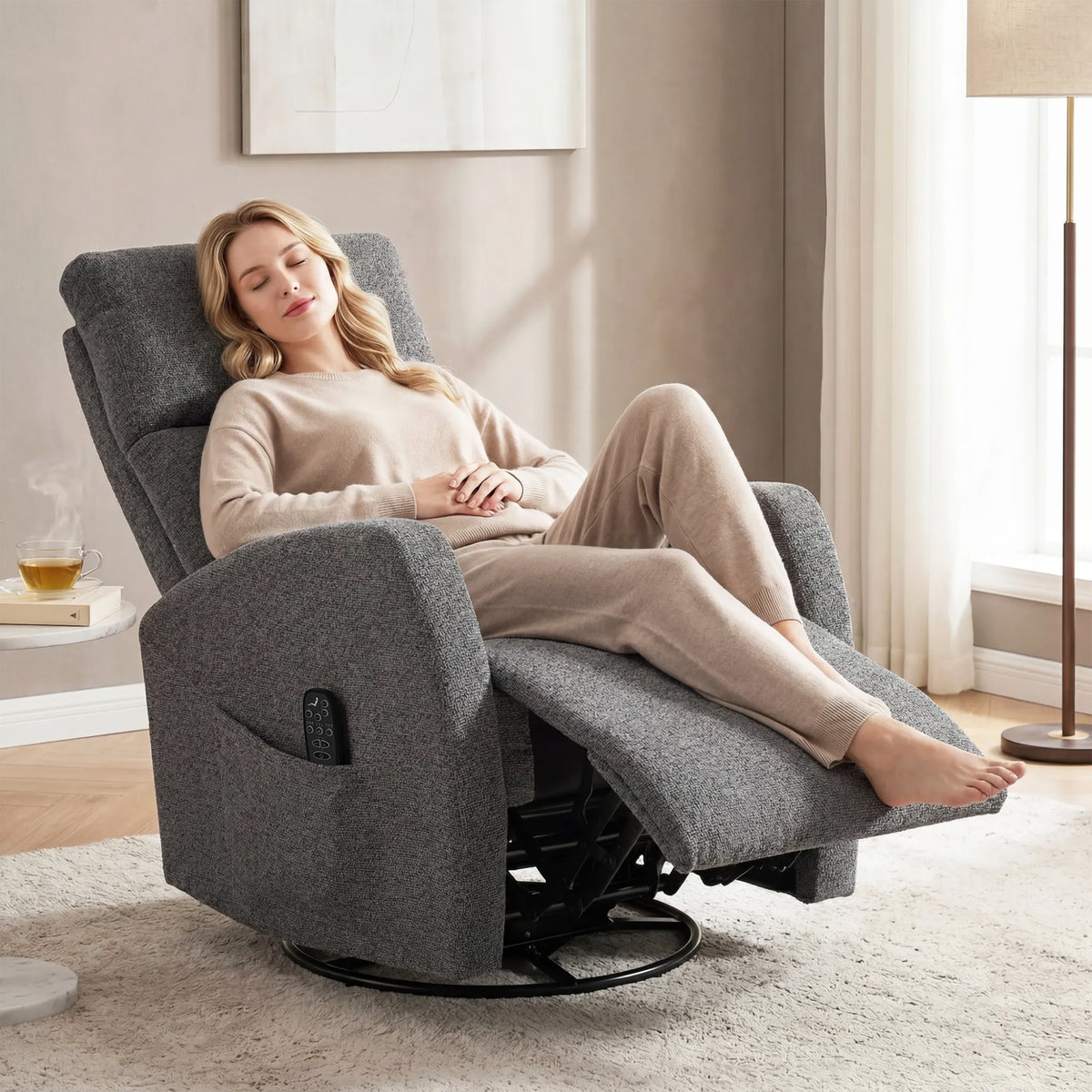 Recliner, Swivel TV Chair with Heat and Vibration Massage, Reclining Function, Rocking Function Dark Gray (2)