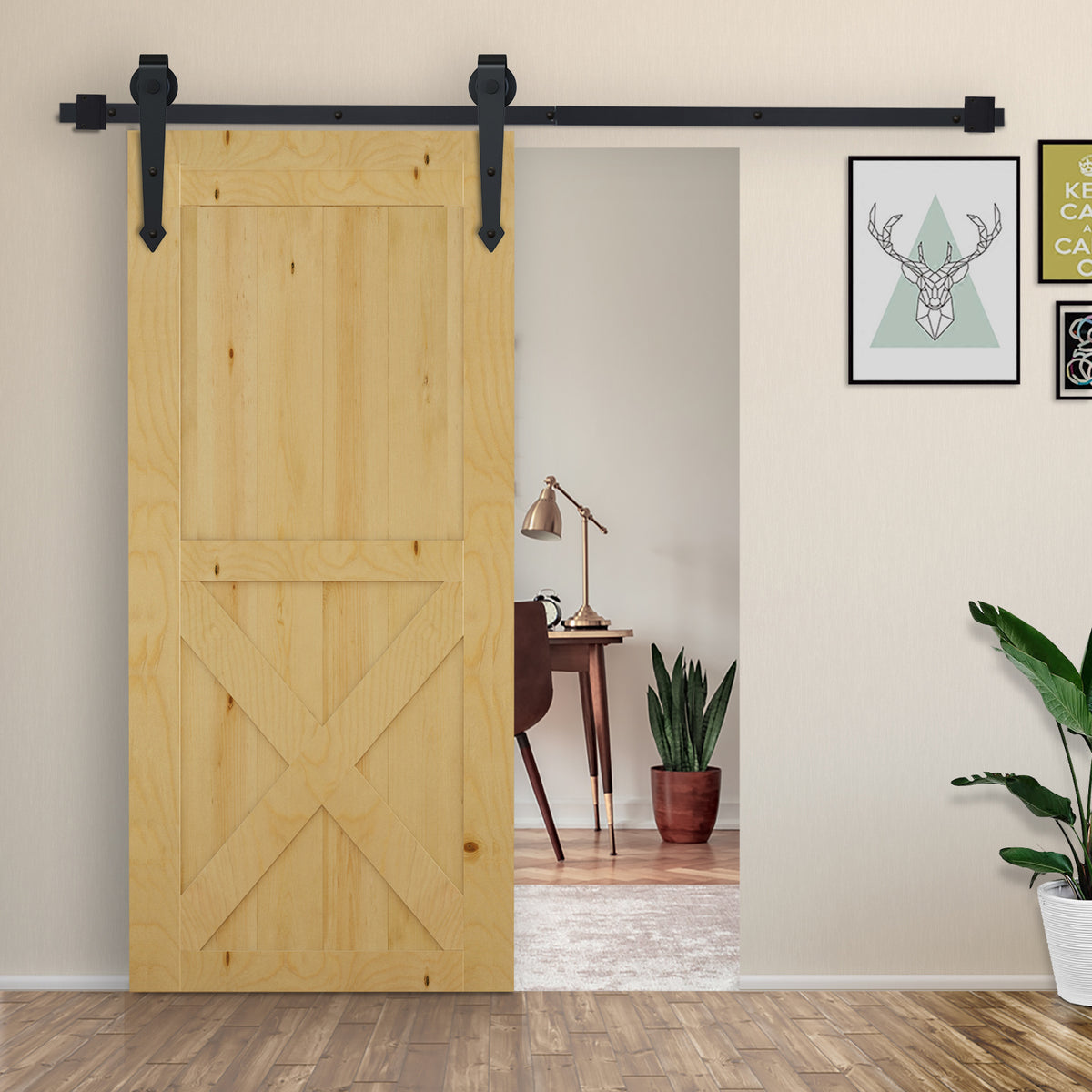 Sliding door kit, rustic design, carbon steel, holds up to 100 kg per panel (2)