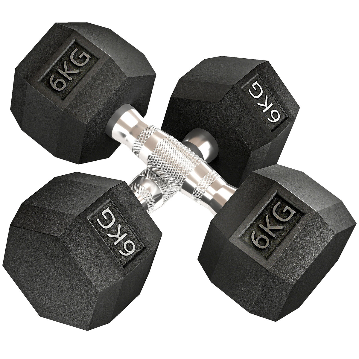 Hexagon dumbbells, set of 2 dumbbells with knurled handle, cast iron dumbbell set, 2 x 6 kg, dumbbells for men