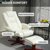 Recliner chair with footstool, faux leather, reclining backrest, up to 150 kg, cream white (6)